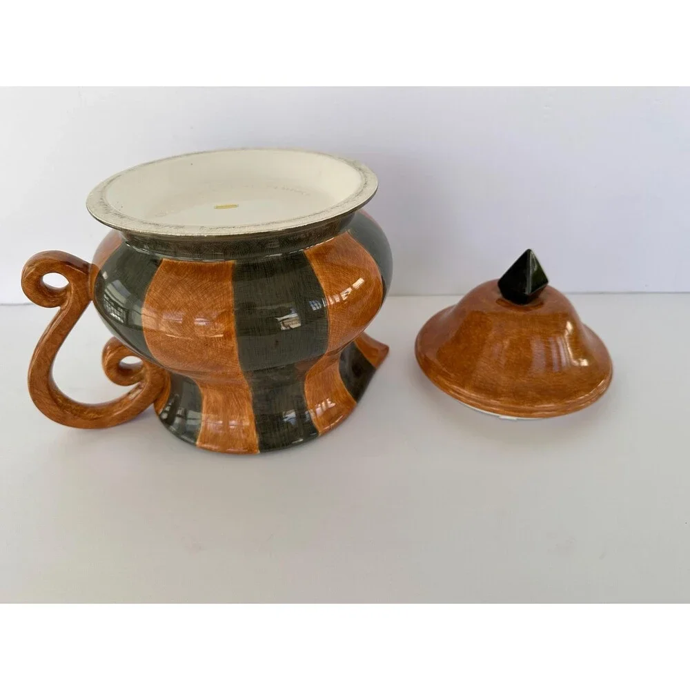 2002 Demdaco Teapot by Artist Deb Hrabik-Camel/Green Stripes 9 x 9 3/4 x 7 1/4